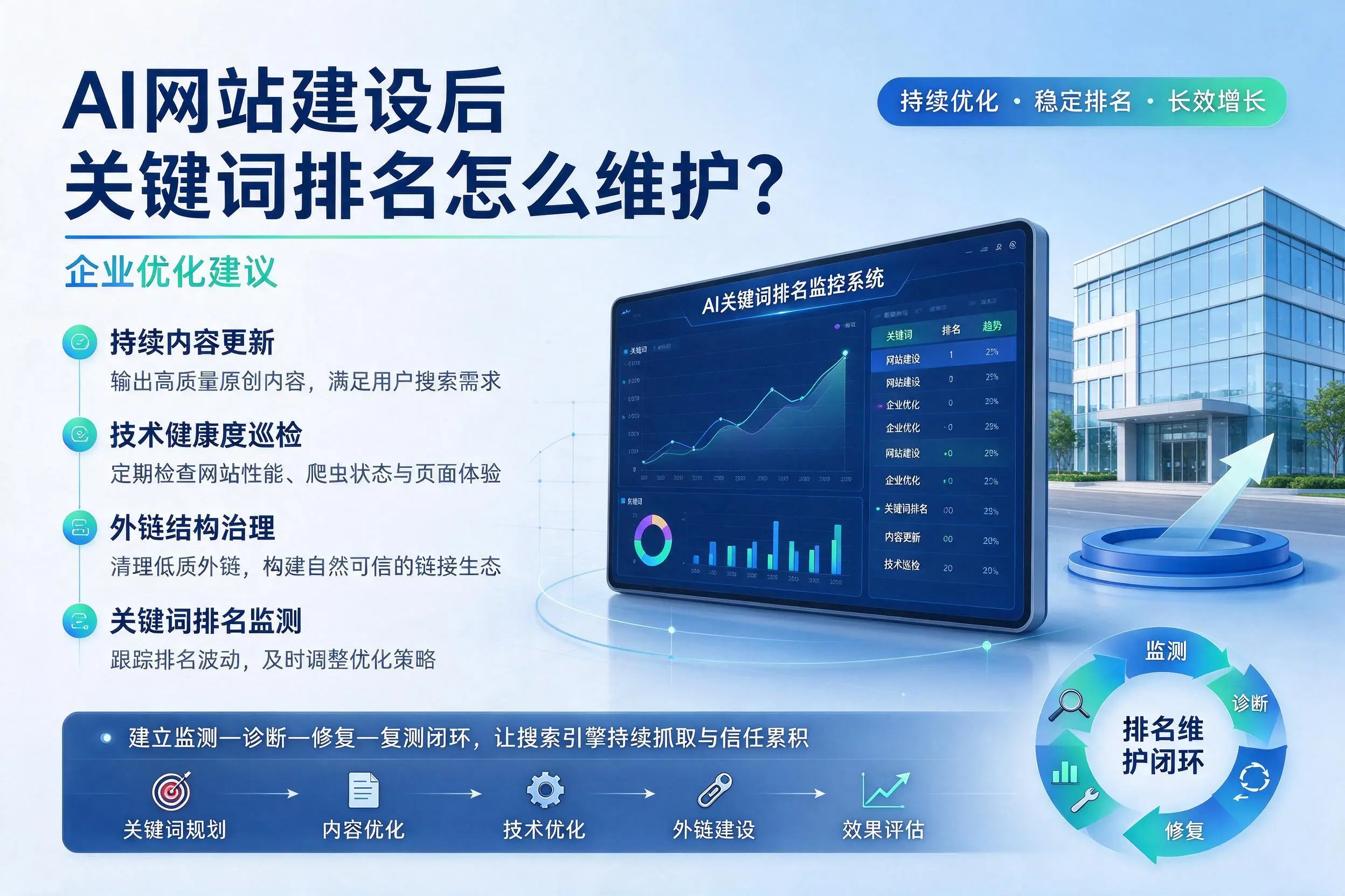 AI网站建设后关键词排名怎么维护？海南企业优化建议