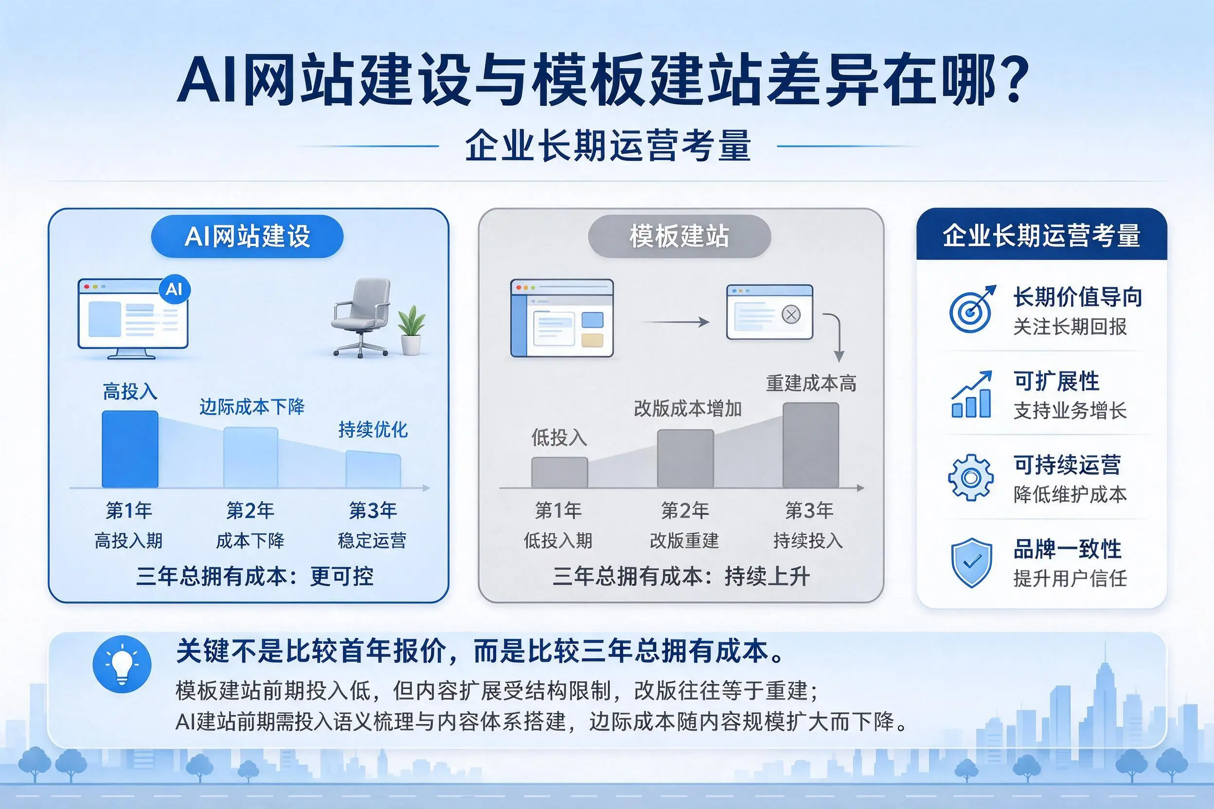 AI网站建设与模板建站差异在哪?海南企业长期运营考量