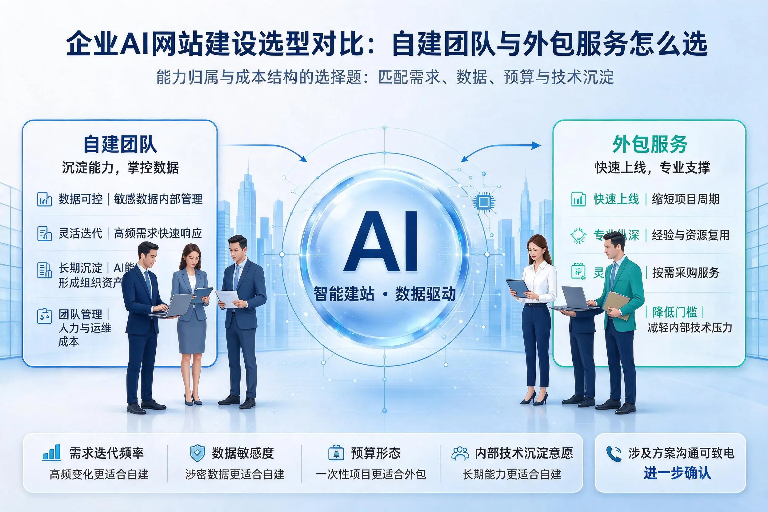 海南企业AI网站建设选型对比:自建团队与外包服务怎么选